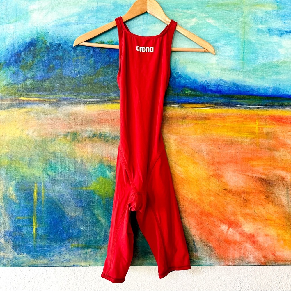 Arena Womens Powerskin Red Open Back Swimming Competition Techsuit